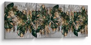 Obraz - Złoto - zielone tropikalne liście (z zegarem) (90x30 cm)