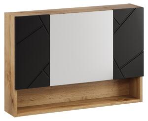 Badplaats Szafka z Lustrem Manello 80 x 17 x 60 cm - Db z Czarnym Matem - Szafka z 3 Lustrzanymi Drzwiczkami