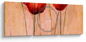 Obraz - Czerwone tulipany (z zegarem) (90x30 cm)