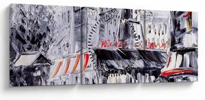 Obraz - Ulica w Paryżu, obraz olejny (z zegarem) (90x30 cm)