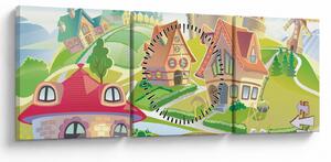 Obraz - Kolorowe miasteczko (z zegarem) (90x30 cm)