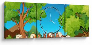 Obraz - Wesołe wiewiórki (z zegarem) (90x30 cm)