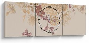 Obraz - Vintage kwiaty i motyle (z zegarem) (90x30 cm)