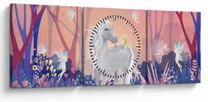 Obraz - Jednorożec w magicznym lesie (z zegarem) (90x30 cm)