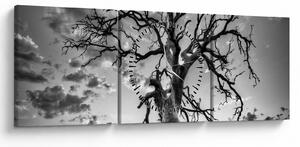 Obraz - Czarno - białe drzewo (z zegarem) (90x30 cm)