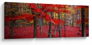 Obraz - Czerwony Las (z zegarem) (90x30 cm)
