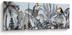 Obraz zwierząt w tropikalnym lesie (z zegarem) (90x30 cm)