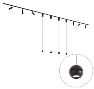Nowoczesny system szynowy czarny z 6 reflektorami i 4 lampami wiszącymi Easylift 1-fazowy - Slimline Uzzy Tira