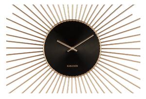 Czarny zegar ścienny z ramą w kolorze złota Karlsson Peony, ø 95 cm