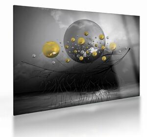 Obraz na szkle - złote abstrakcyjne kule (70x50 cm)