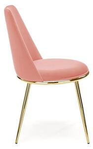 Różowe krzesło glam z okrągłym siedziskiem i złotym stelażem