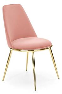 Różowe krzesło glam z okrągłym siedziskiem i złotym stelażem