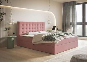 Różowe łóżko kontynentalne z zagłówkiem 140x200