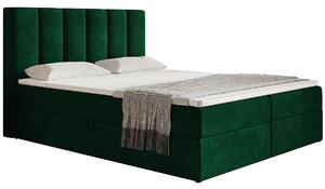 Zielone łóżko kontynentalne ze skrzynią 140x200