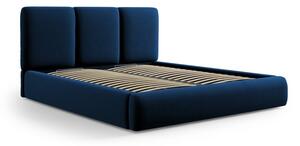Ciemnoniebieskie aksamitne tapicerowane łóżko dwuosobowe ze schowkiem i stelażem 140x200 cm Brody – Mazzini Beds