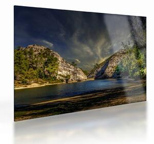 Obraz na szkle - krajobraz z jeziorem (70x50 cm)