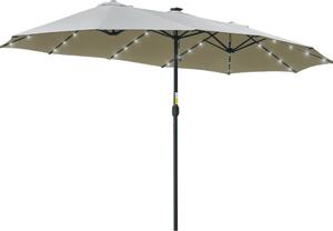 Podwójny parasol Outsunny z diodami LED solarnymi 450 x 265 cm, parasol z korb, owalny parasol balkonowy, parasol plaowy, wiatroodporny, stabilny parasol targowy, parasol z korb na balkon, taras, do ogrodu, jasnoszary