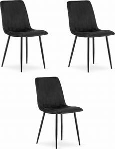 Zestaw 3 minimalistycznych krzese z czarnego aksamitu Valora LAVA Chair
