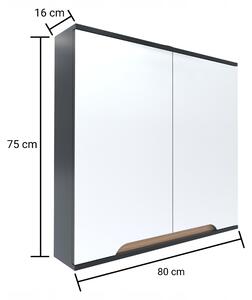 Szafka z lustrem szara 80 x 16 x 75 cm GRAFIT/db soneczny, pómat Omeble