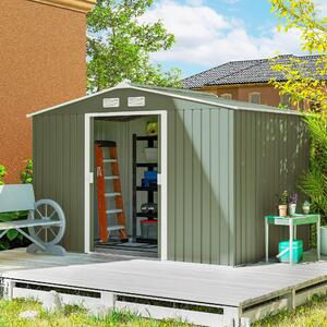 Domek ogrodowy Outsunny 4,9 m², z dachem dwuspadowym, drzwiami przesuwnymi, fundamentem, 277 x 195 x 192 cm, ocynkowany stalowy domek narzdziowy, odporny na warunki atmosferyczne, do ogrodu, jasnozielony