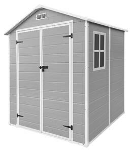 ECD Germany – altana ogrodowa odporna na warunki atmosferyczne, 5 m³, z tworzywa sztucznego, z podwójnymi drzwiami, podog i dachem dwuspadowym, 151 x 182 x 220 cm, jasnoszara szopa na narzdzia, szopa ogrodowa