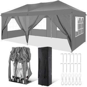 Pawilony i namioty imprezowe 3x6 m, skadany namiot ogrodowy na taras ogrodowy, wodoodporny i chronicy przed promieniowaniem UV, z 4 panelami bocznymi i 2 wejciami, 12 koków i 4 liny oraz 1 torba transportowa, czarny