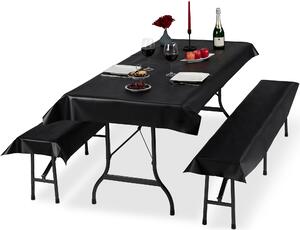6 sztuk pokrowców na meble piwne, 2 obrusy na stoy piwne 250 x 100 cm, 4 pokrowce na awki piwne 250 x 55 cm, zmywalne, czarne