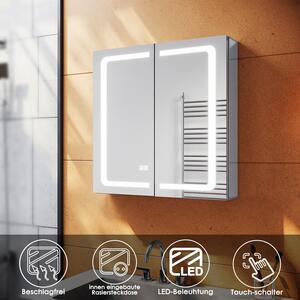 SONNI Aluminiowa szafka z lustrem LED z dotykowym wcznikiem i gniazdem oraz funkcj przeciwmgieln 65x65x13.3cm