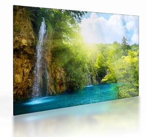 Obraz na szkle - wodospady w pralesie (70x50 cm)