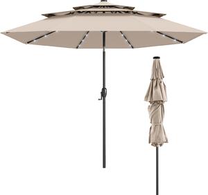 KOMFOTTEU 300 cm parasol z 32 lampkami LED i korbk, parasol ogrodowy uchylny z 8 komi, parasol na balkon, pla, basen, bez podstawy