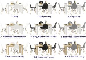 Zestaw stół dąb sonoma i białe skandynawskie krzesła - Rezo
