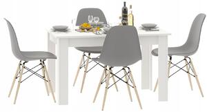 Biały minimalistyczny stół i 4 szare krzesła - Etos