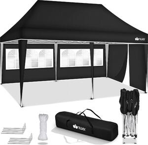 Altana tillvex 3x6m - z 3 cianami bocznymi czarna wodoodporna | skadana altana pop-up z regulacj wysokoci | namiot ogrodowy ochrona UV 50+ | namiot imprezowy z torb do ogrodu