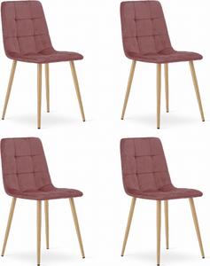 Valora KARA Chair Pink Wood Legs x4 - 4-czciowy zestaw róowych krzese z drewnianymi nogami