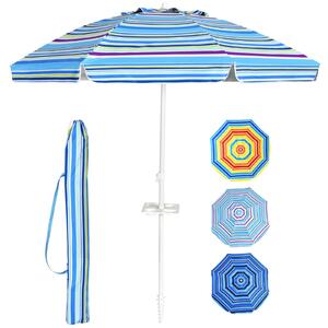 Parasol 220 cm, parasol plaowy z kotwic i uchwytem na napoje, uchylny parasol ogrodowy, parasol na taras, parasol rynkowy z torb, okrgy parasol przeciwsoneczny UV50+ (kolorowe paski)