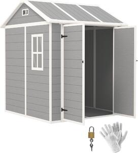 Domek narzdziowy Outsunny 2,91 m², 181 x 181 x 220 cm, dach dwuspadowy, zamykane drzwi, odporny na warunki atmosferyczne, plastikowy domek ogrodowy z oknem, do ogrodu, na zewntrz, szary