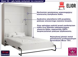 Białe łóżko chowane z podwójnym oświetleniem LED - Oksor 5X 140x200