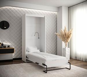 Łóżko chowane w szafie z LED biały + dąb artisan - Oksor 3X 90x200