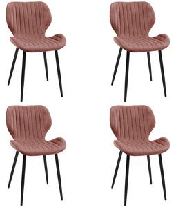 Różowy komplet 4 welurowych krzeseł - Oferion 4X