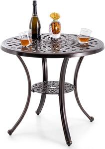 KOMFOTTEU Okrgy stolik ogrodowy z otworem na parasol, stolik balkonowy z doln pók i regulowanymi nogami, stolik bistro z odlewu aluminiowego, 79 x 79 x 71 cm