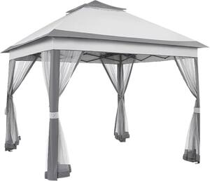 Altana ogrodowa Opulence - 3,3 × 3,3 m - Wyskakujca, odporna na wod i promieniowanie UV - 4 zdejmowane moskitiery - Regulowana i przenona - Jasnoszara