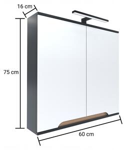 Szafka z lustrem dwudrzwiowa 60x16x75 GRAFIT/db, lampa LED 40cm, Omeble