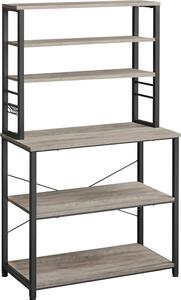 VASAGLE Póka kuchenna Póka na ekspres do kawy 6 póek i 6 haczyków na mikrofalówk Stalowa rama Styl industrialny 40 x 80 x 167 cm Szaro-brzowo-czarny