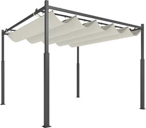 Pergola Outsunny ok. 3x3 m, pawilon ogrodowy, metalowe zadaszenie tarasu, pawilon ogrodowy z regulowanym dachem, wolnostojcy, ochrona UV 30+, na taras i do ogrodu, kremowo-biay