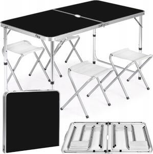 Stó skadany z otworem 120x60cm Heckermann Czarny + 4x Taboret
