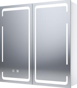 SONNI 2-drzwiowa szafka z lustrem wykonana z metalu, ze ciemnianym owietleniem LED z podwójnym wcznikiem dotykowym, 590x600x140 mm, regulowane przegrody, z gniazdem golarki