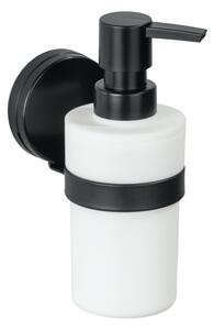 WENKO Static-Loc® Plus Dozownik myda Pavia Czarny, monta bez wiercenia, bezpieczne mocowanie dziki przyczepnoci statycznej do gadkich, nieprzepuszczajcych powietrza powierzchni, pojemno 220 ml, 6 x 16 x 9 cm, stal matowa