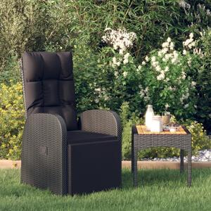 Rozkładany fotel ogrodowy z poduszkami, czarny polirattan