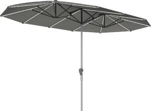 Podwójny parasol Outsunny z lampami solarnymi LED 451 x 267 cm, aluminiowy parasol UV 50+ z korb, z wókna szklanego, parasol balkonowy, wiatroodporny, ochrona przeciwsoneczna na balkon, ogród, ciemnoszary
