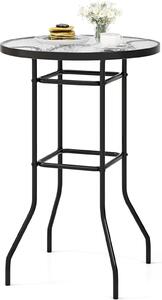 Okrgy stolik tarasowy ze szklanym blatem, stolik bistro 68 x 68 cm z wytrzyma metalow ram, stolik boczny z blatem ze szka ryflowanego
